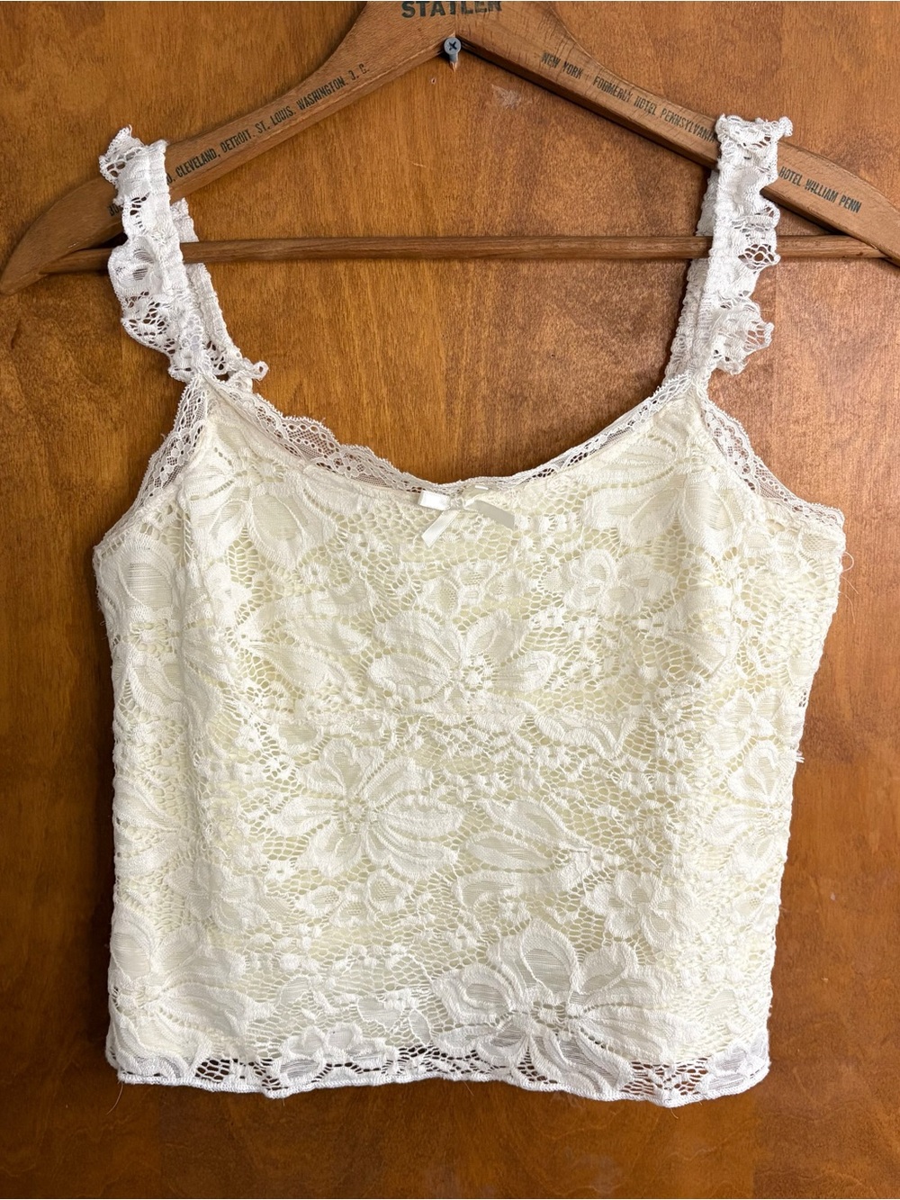 Cream White Floral Lace Ruffle Bow Cami Top Y2K Coquette Whimsigoth Fairy Grunge
